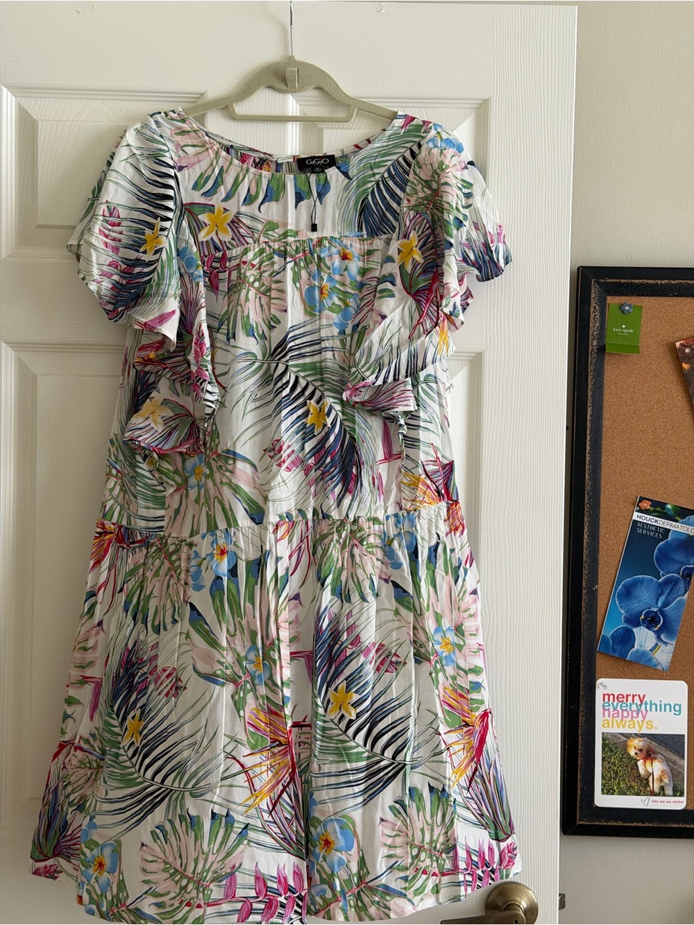 White Tropical Floral Short Flutter Sleeve Dress